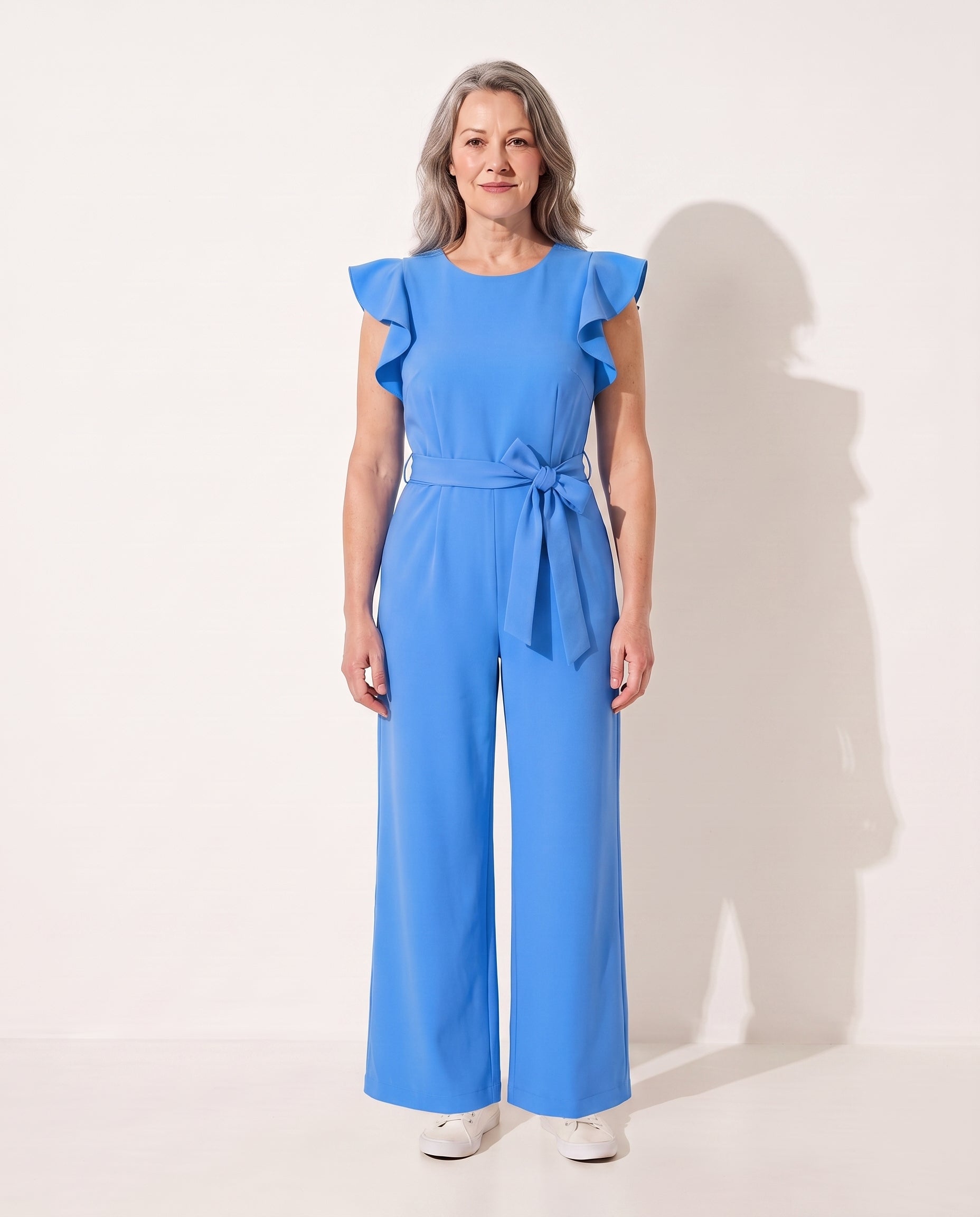Eulalie | Elegant Wide Leg Evening Jumpsuits With Ruffle Detail — Blue