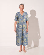 Theodora | Floral Long Sleeve Midi Dress for Garden Parties — Blue