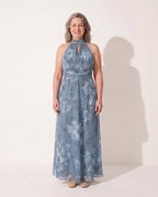 Sylvie | Autumn Wedding Guest Dresses Halter Neck Maxi Floral — Blue