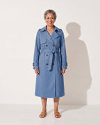 Persephone | Womens Leather Trench Coat Longline Belted — Blue