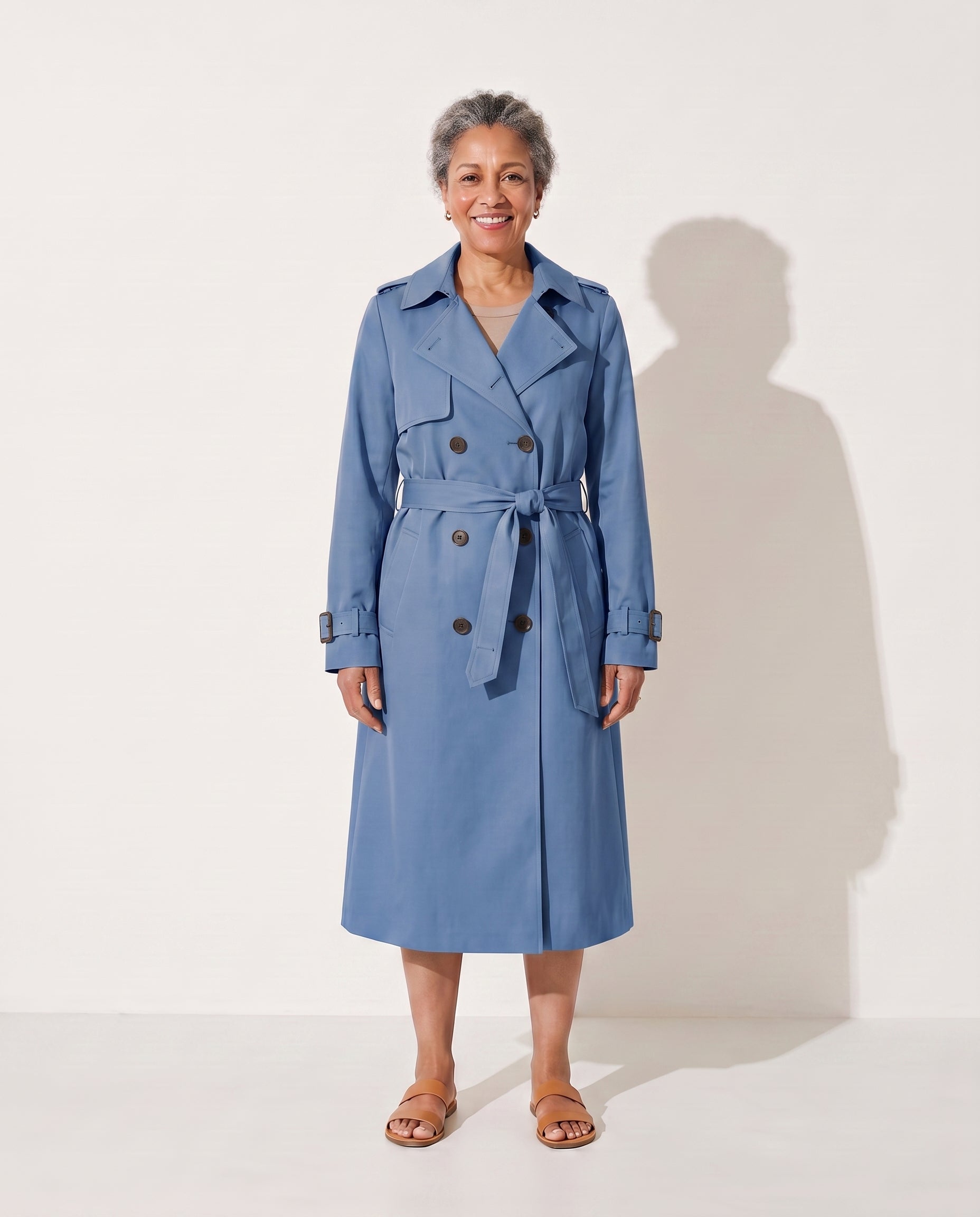 Persephone | Womens Leather Trench Coat Longline Belted — Blue