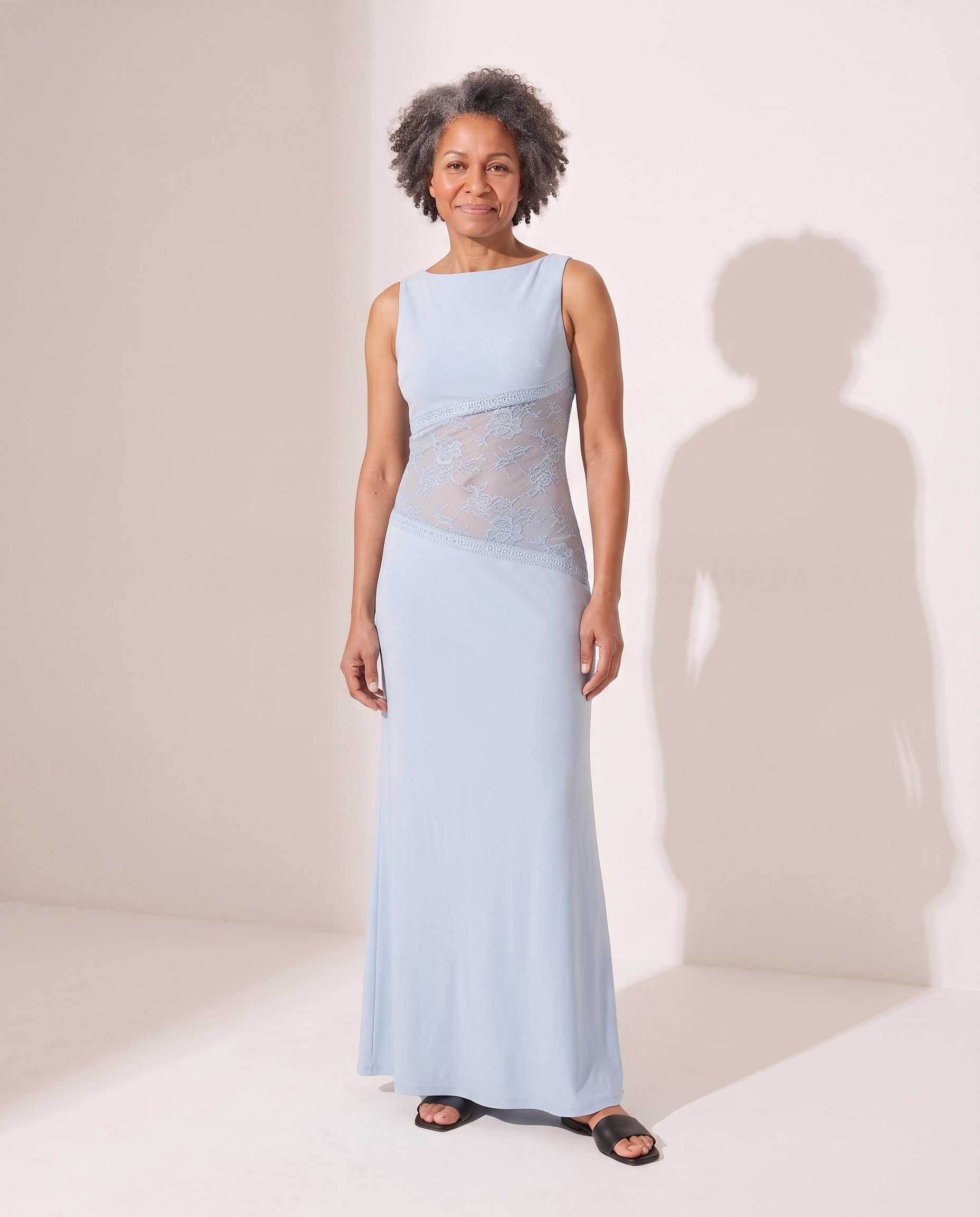 Capucine | Black Lace Cutout Maxi Evening Dress — Blue