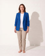 Persephone | Womens Velvet Blazer One Button Tailored Jacket — Blue