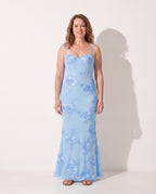Mathilde | Plus Size Floral Embroidered Wedding Guest Maxi Dress — Blue
