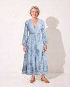 Isadora | Long Sleeve Floral Maxi Wedding Guest Dresses — Blue (7 Left)