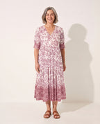 Ophelia | Long Sleeve Floral Midi Dress Wedding Guest — Blush