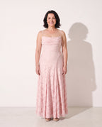 Helena | Wrap Lace Maxi Dress for Weddings and Garden Parties — Blush