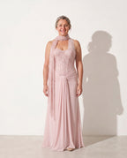 Valentina | Embellished Evening Maxi Dresses With Draped Detail — Blush