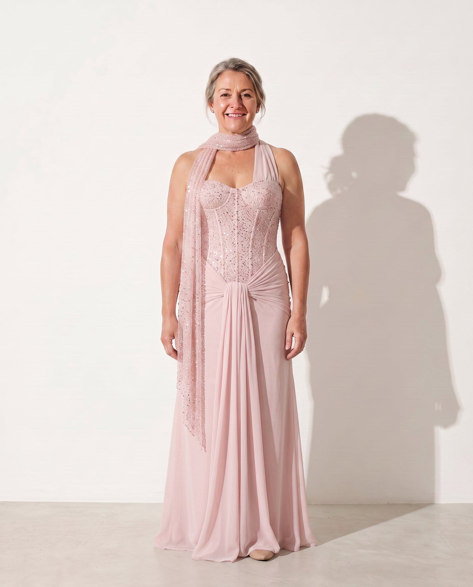 Valentina | Embellished Evening Maxi Dresses With Draped Detail — Blush
