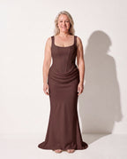 Ursula | Plus Size Special Occasion Dresses Corset Fishtail Maxi — Brown