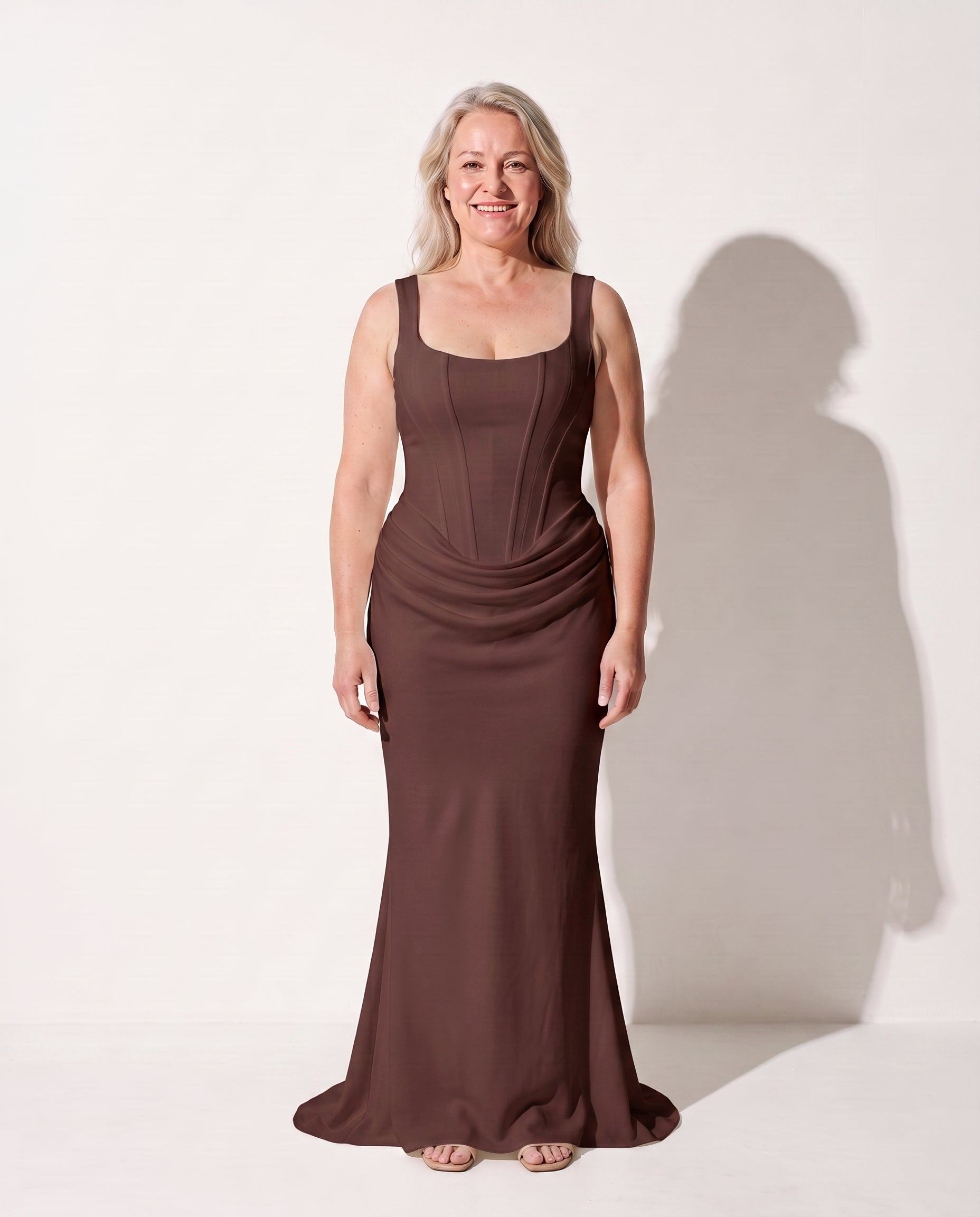 Ursula | Plus Size Special Occasion Dresses Corset Fishtail Maxi — Brown