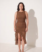Romilly | Women Ruched Sleeveless Midi Autumn Wedding Guest Dresses — Brown