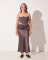 Faustine | Brown Satin Strapless Maxi Dress Evening Gown