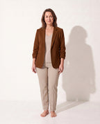 Persephone | Womens Velvet Blazer One Button Tailored Jacket — Brown