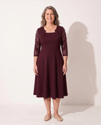 Maelys | Long Sleeve Lace A-Line Wedding Guest Midi Dresses — Burgundy