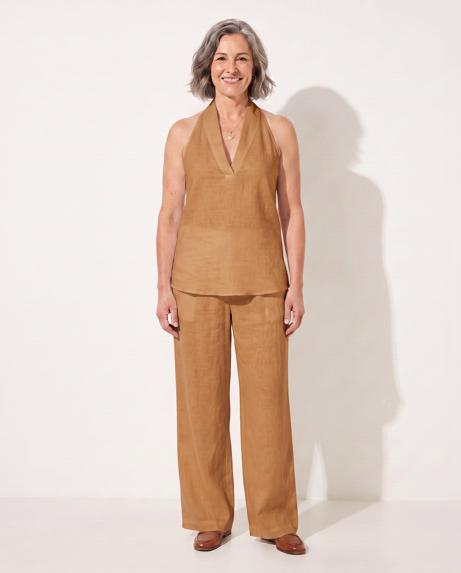 Josephine | Camel Wide Leg Trousers Halterneck Co-Ord Set — Camel