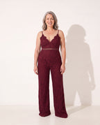Isolde | Strapless Wide Leg Lace Jumpsuit for Summer Occasions — Claret