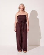 Dominique | Strapless Wide Leg Linen Jumpsuit Women Holiday — Claret