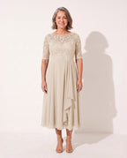 Sidonie | Embroidered Lace Midi Wedding Guest Dress — Cream