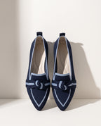 Manon | Pointed Toe Heeled Loafers For Work & Weekends — Dark Blue