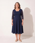 Maelys | Long Sleeve Lace A-Line Wedding Guest Midi Dresses — Dark Blue