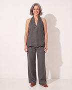 Josephine | Camel Wide Leg Trousers Halterneck Co-Ord Set — Dark Gray