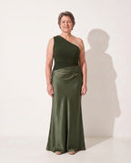 Francesca | Elegant Mother Of The Bride Dresses One Shoulder Maxi — Dark Green