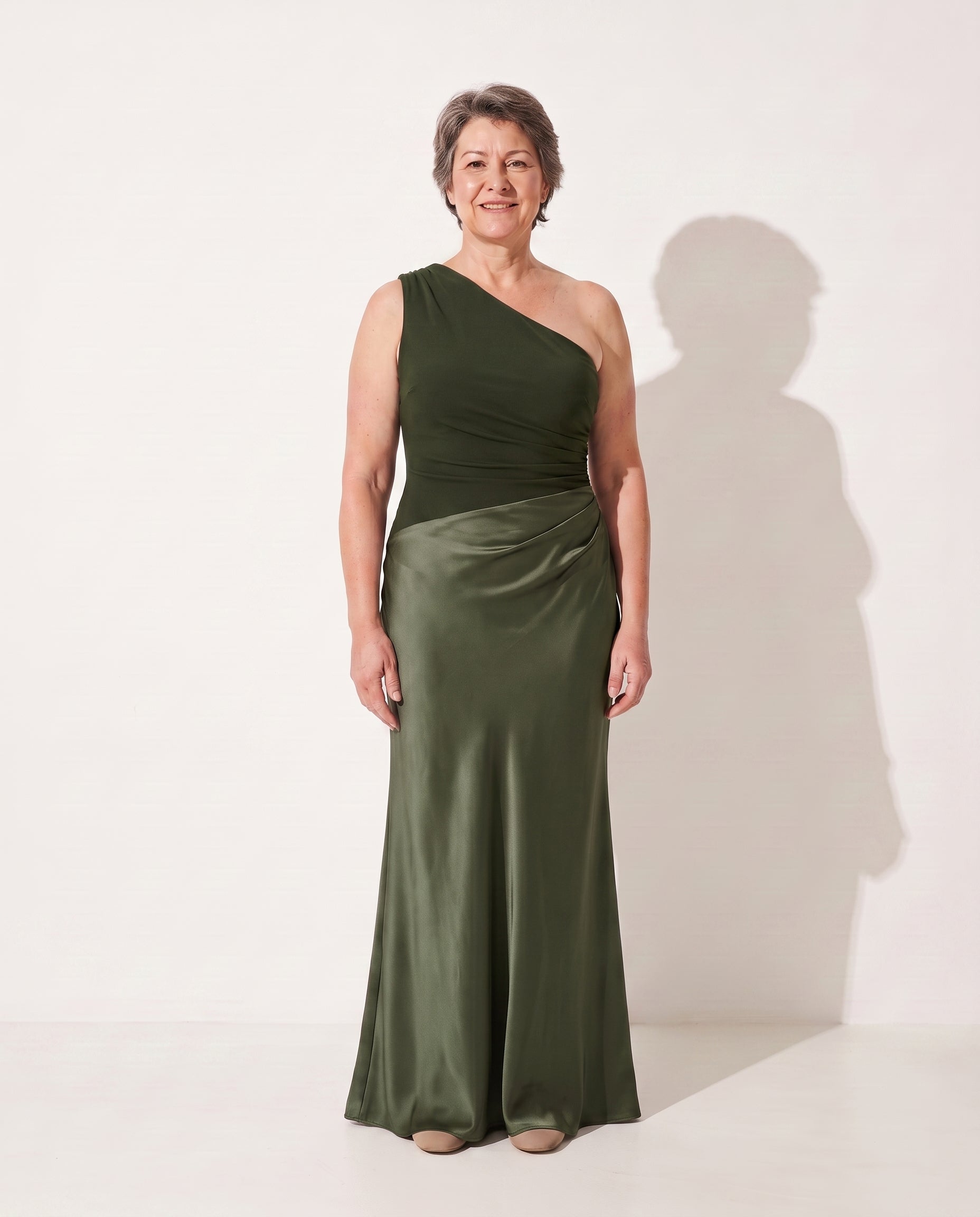 Francesca | Elegant Mother Of The Bride Dresses One Shoulder Maxi — Dark Green