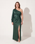 Iliana | One Shoulder Evening Maxi Dresses For Women — Dark Green