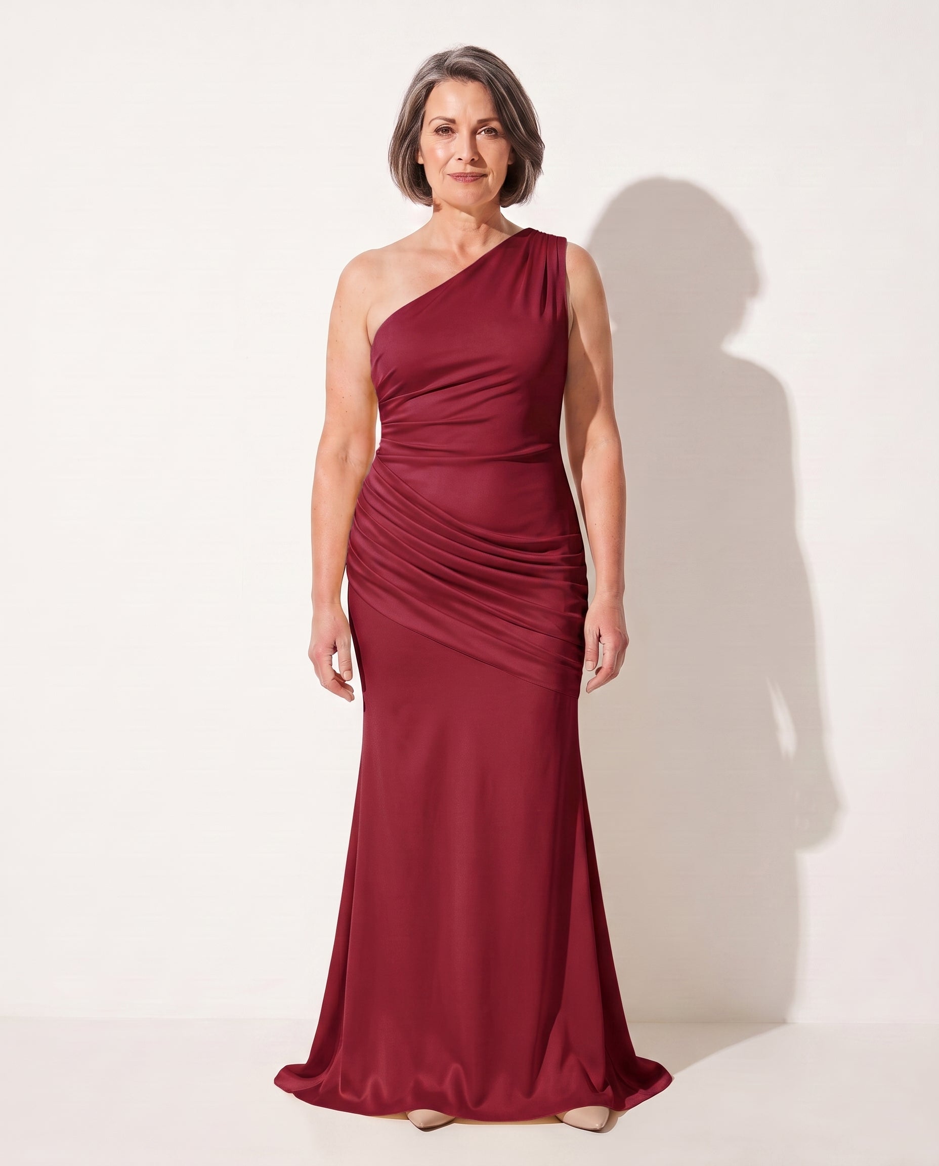 Coralie | One-Shoulder Evening Maxi Dresses For Special Occasions — Deep Red