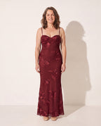 Rosaline | Red Floral Corset Maxi Dress Wedding Occasion — Deep Red