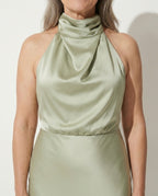 Daphne | Cinderella Cowl Neck Slip Wedding Dress Midi — detail