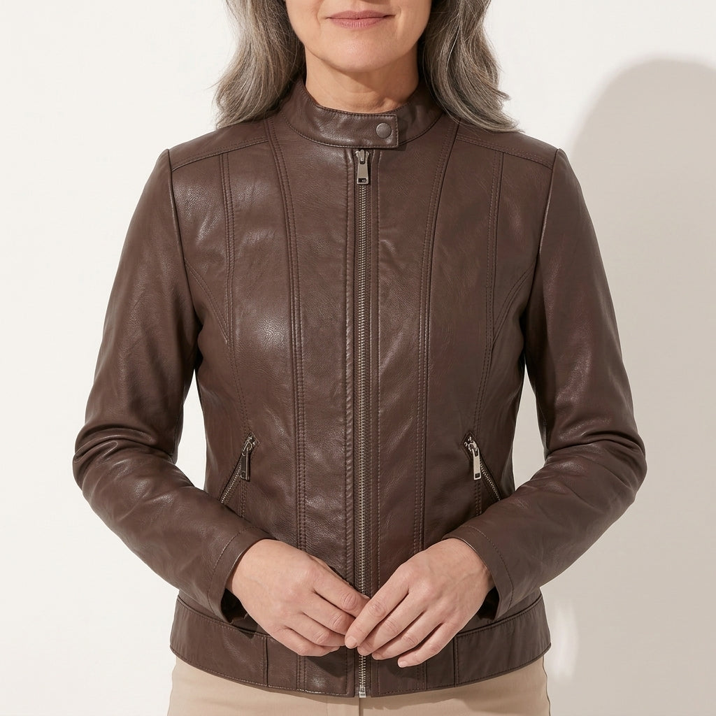 Helena | Womens Motorcycle Jacket in Premium Vegan Leather — detail