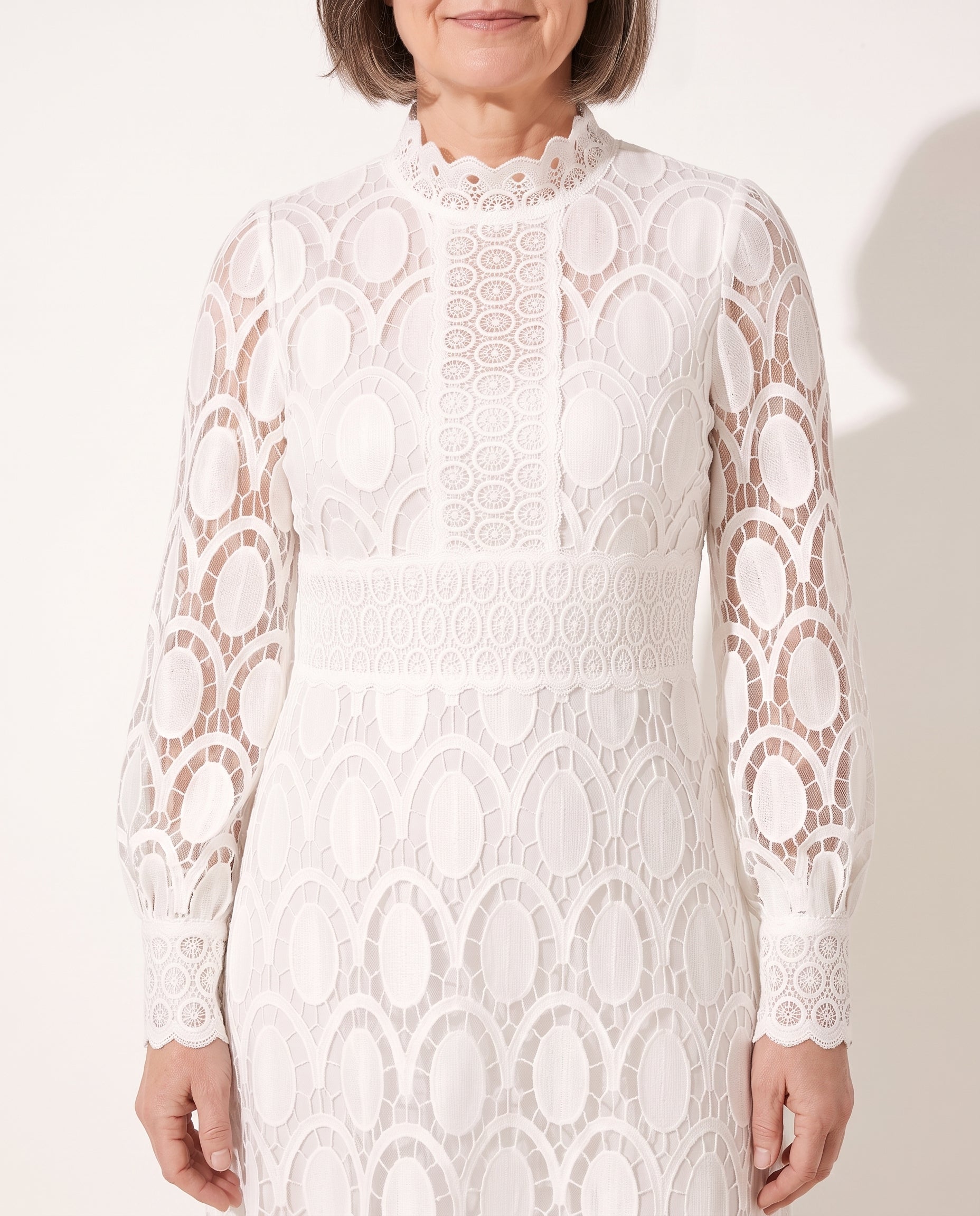 Honorine | Long Sleeve Lace Midi Wedding Guest Dresses — detail