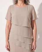Hermione | Long Sleeve Tiered Chiffon Midi Dress For Occasions — detail