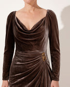 Mirabelle | Formal Midi Dress In Soft Drape Fabric — detail