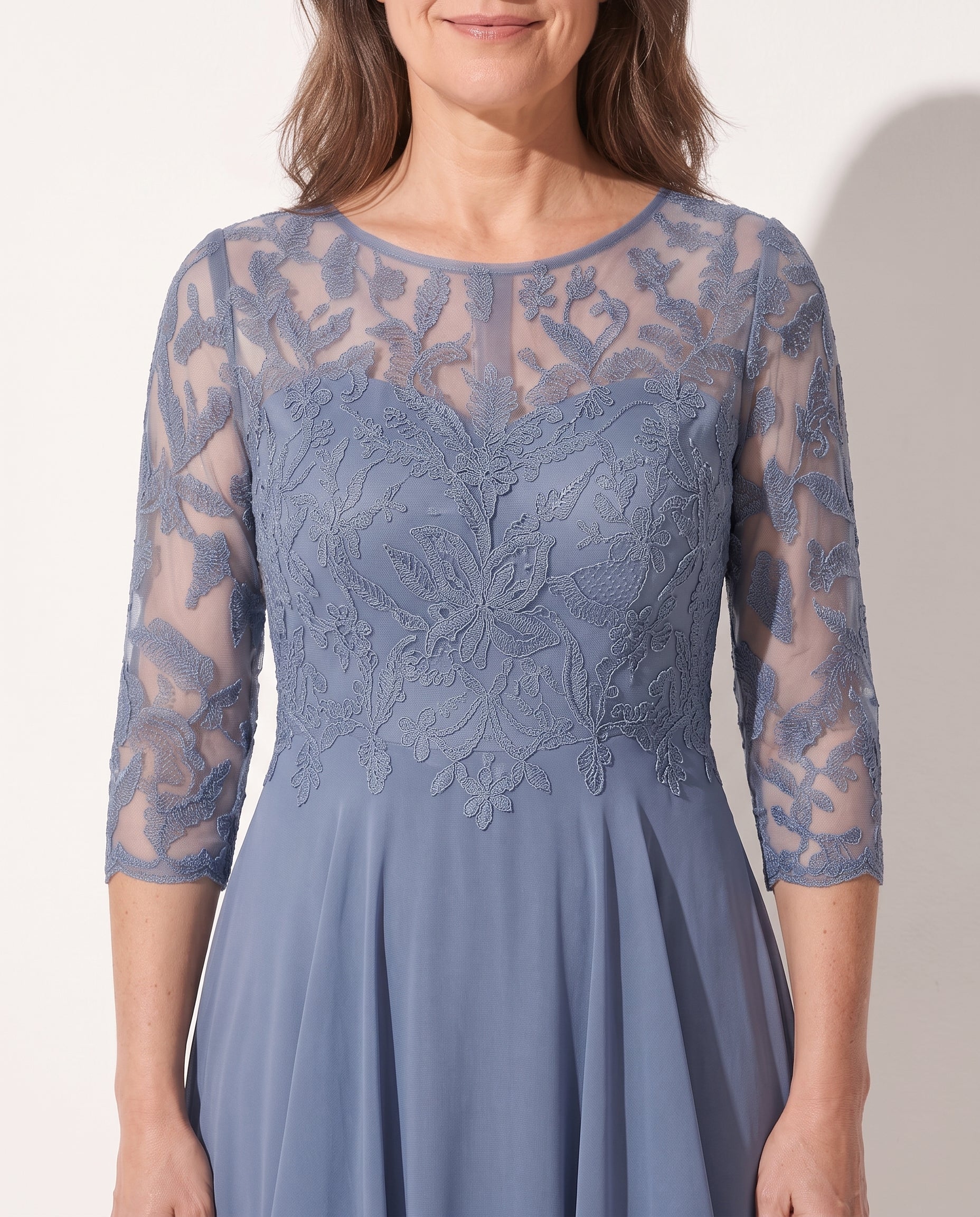 Eloise | Embroidered Lace Midi Wedding Guest Dress — detail