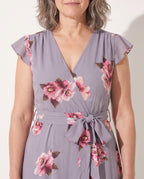 Maelys | Floral Print Midi Dress with Tie Waist for Weddings — detail
