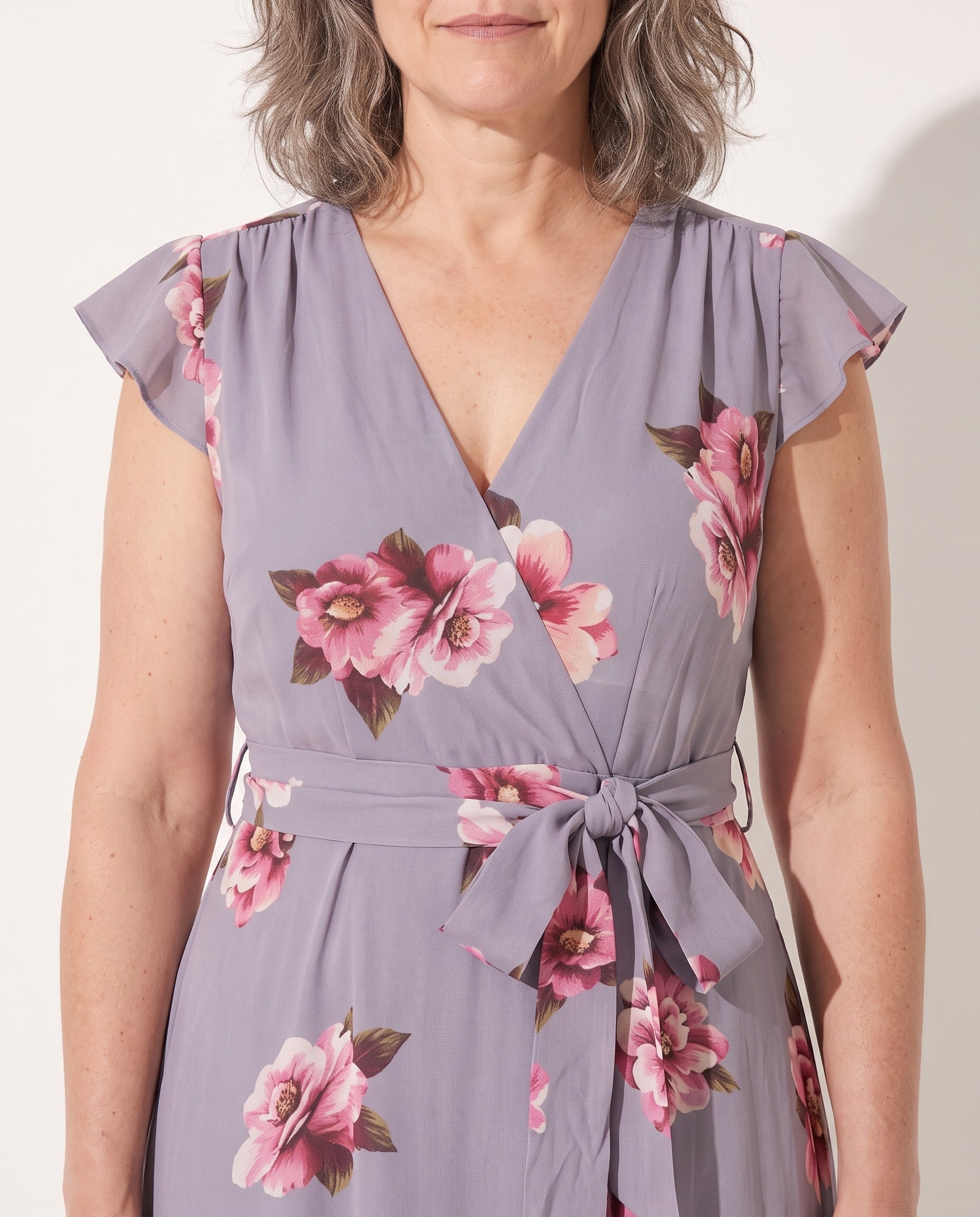 Maelys | Floral Print Midi Dress with Tie Waist for Weddings — detail