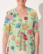 Theodora | Floral Long Sleeve Midi Dress for Garden Parties — detail