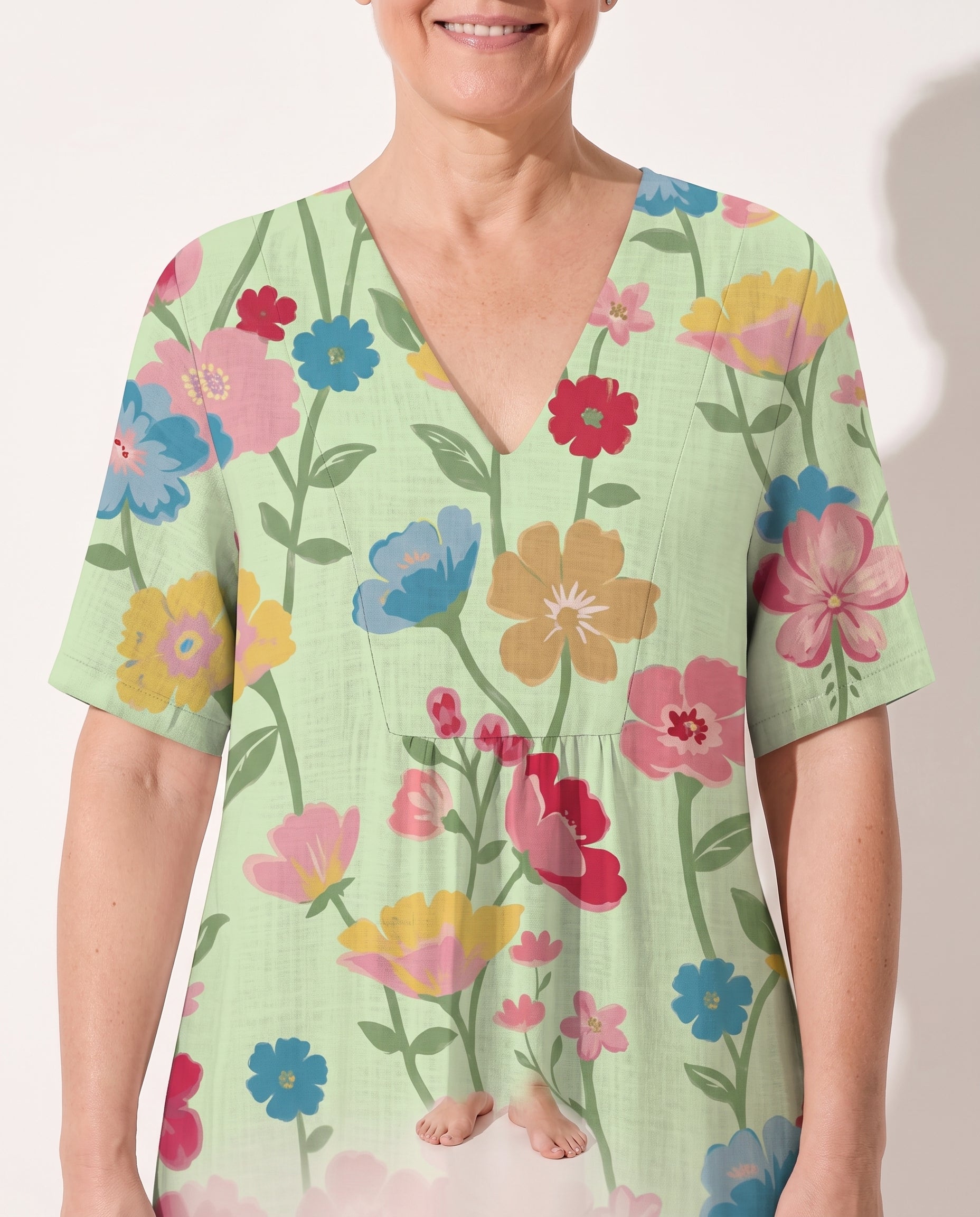 Theodora | Floral Long Sleeve Midi Dress for Garden Parties — detail