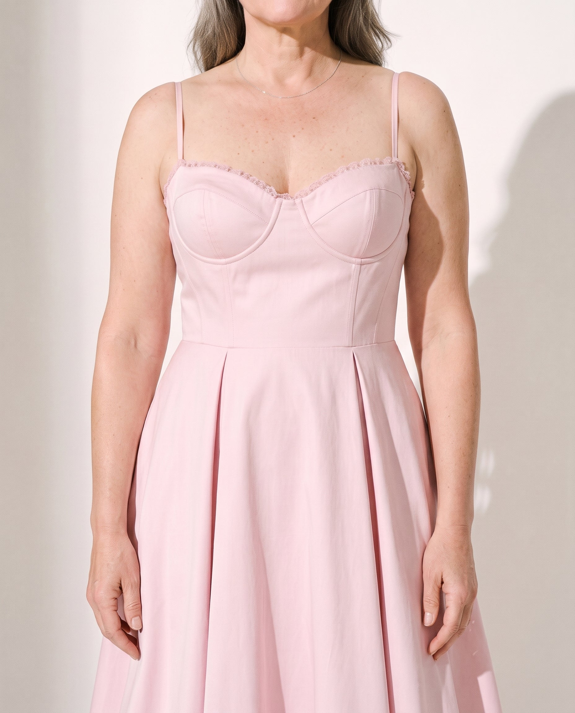 Persephone | Corset Midi Wedding Guest Dress With Full Skirt — detail