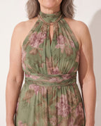 Sylvie | Autumn Wedding Guest Dresses Halter Neck Maxi Floral — detail