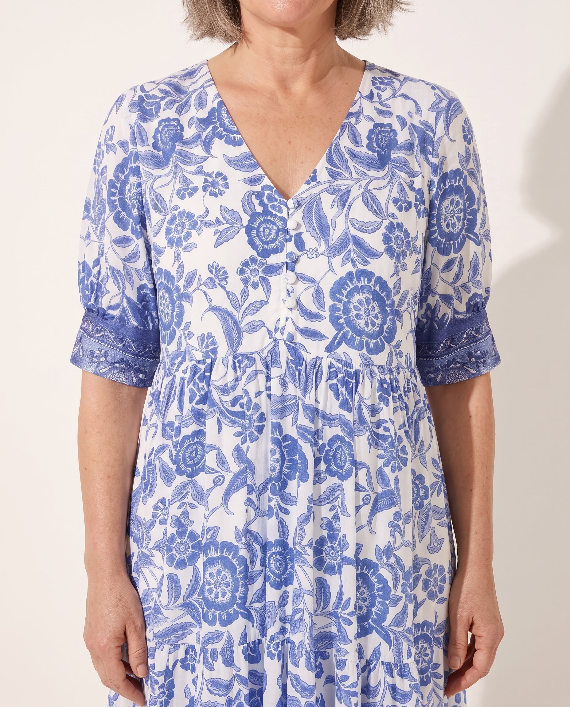 Ophelia | Long Sleeve Floral Midi Dress Wedding Guest — detail
