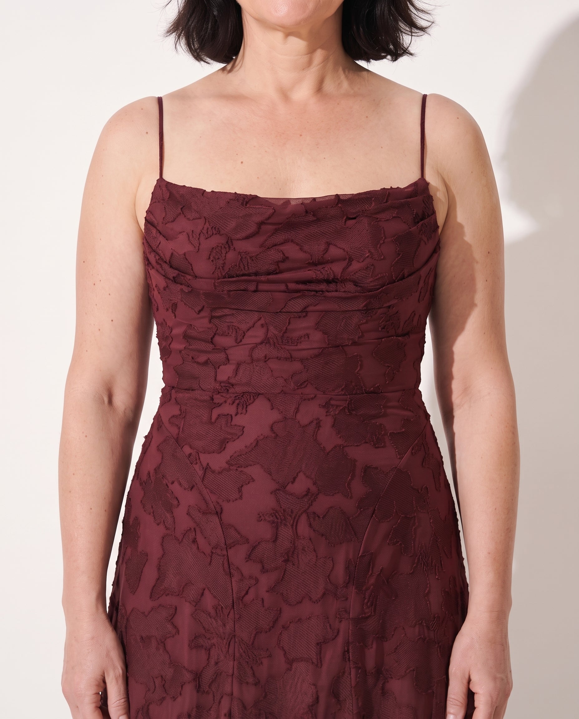 Helena | Wrap Lace Maxi Dress for Weddings and Garden Parties — detail