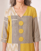 Rosanna | Women Long Sleeve Patchwork Midi Dress Resort Wear — detail