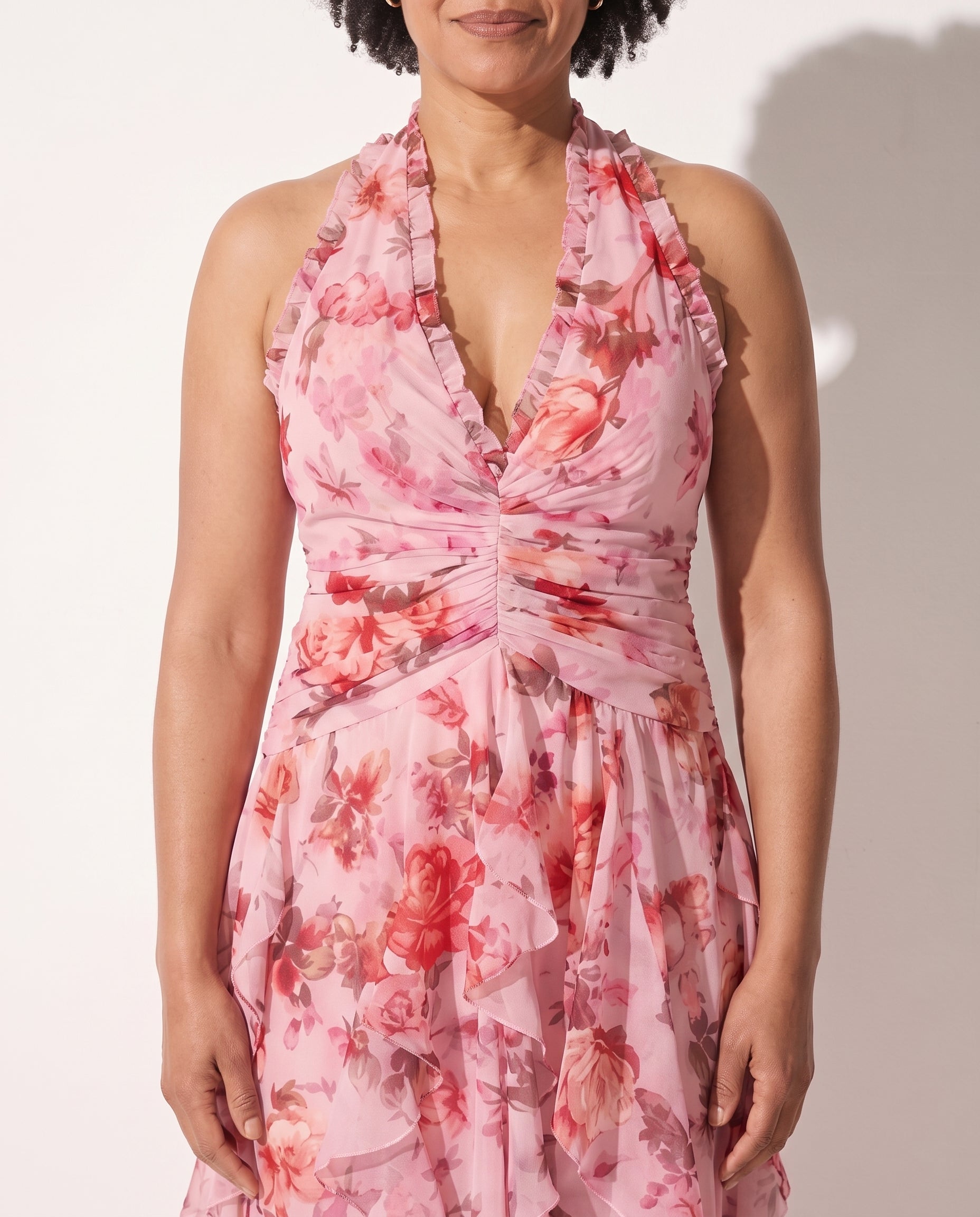 Ophelia | Floral Print Halterneck Chiffon Maxi Dress — detail