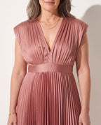 Philippa | Long Sleeve V-Neck Pleated Midi Wedding Guest Dress — detail