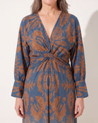 Helena | Long Sleeve Wrap Dress Midi Print Wedding Guest — detail