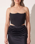 Faustine | Brown Satin Strapless Maxi Dress Evening Gown — detail